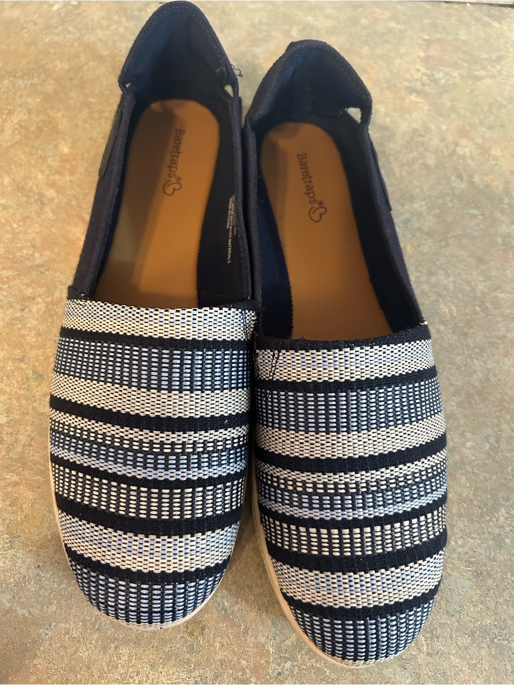 BareTraps Viccia Navy and White Striped Woven Slip-On Flats Size 10M New W/O Box